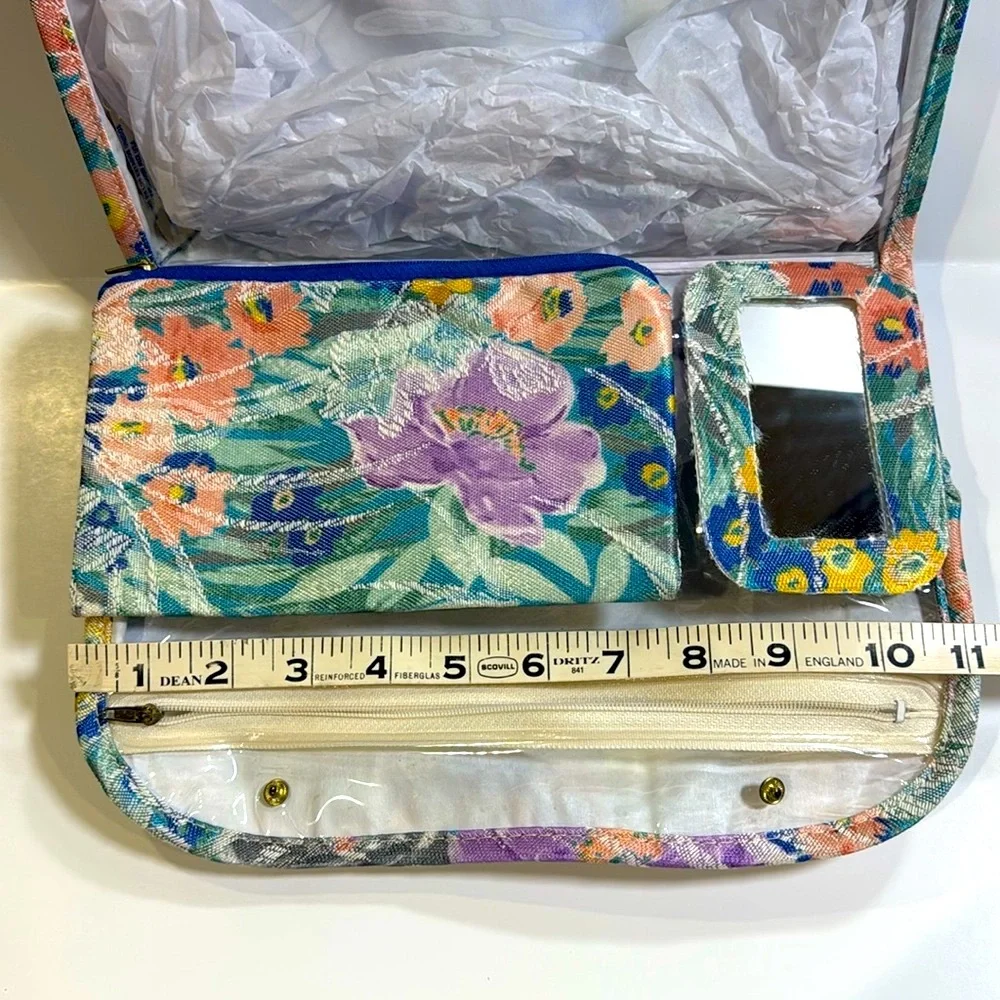 Vintage Siris Floral Tapestry 3 Piece Set Cosmetic Travel Bag Vanity Organizer